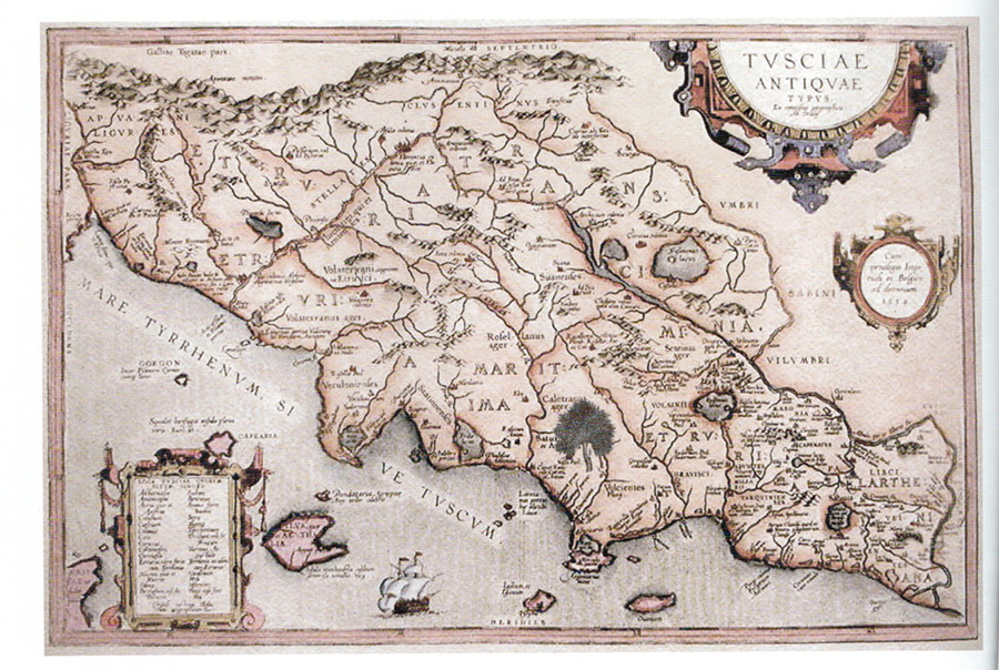 トスカーナはエトルリア人(Tuscia)の土地の意。 TVSCIAE ANTIQVAE  1594