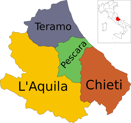 アブルッツォを構成するのはライクア県、テーラモ県、ぺスカーラ県、キエーティ県。